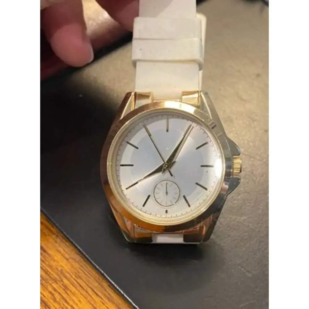 Women's 36mm Gold one Charming Charlie Watch with White Poly Band
